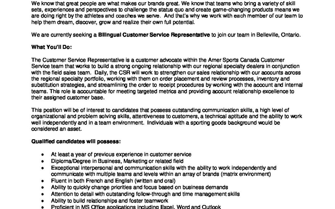 CSR Posting – Belleville 2021 | META Services